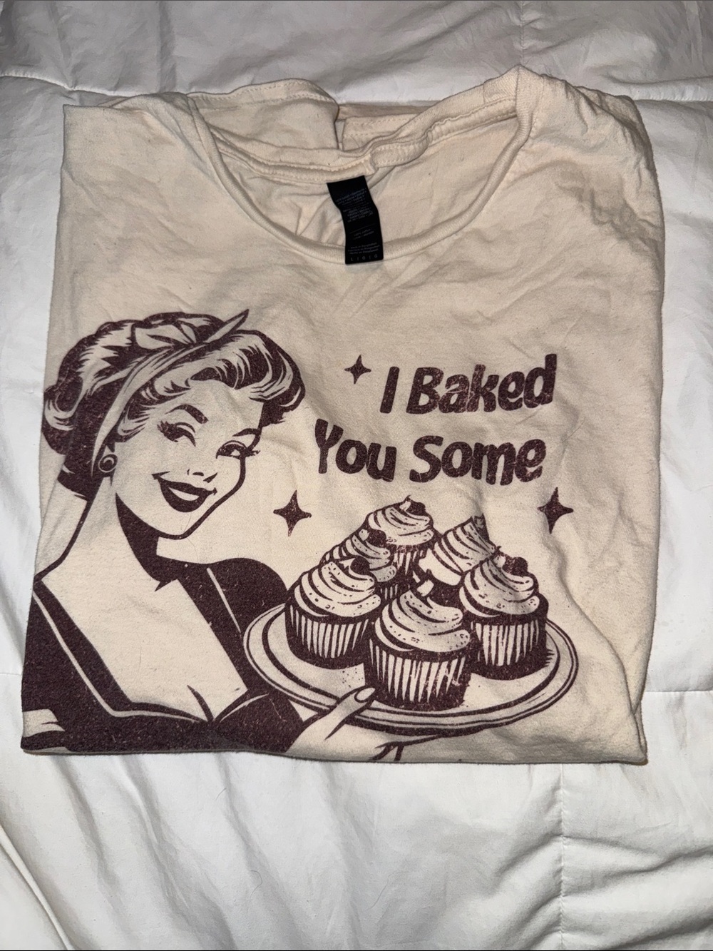 Graphic Tee "I Baked You Some" with Cupcake Design - Beige - Picture 6 of 6
